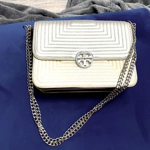 Silver/white Tory Burch crossbody